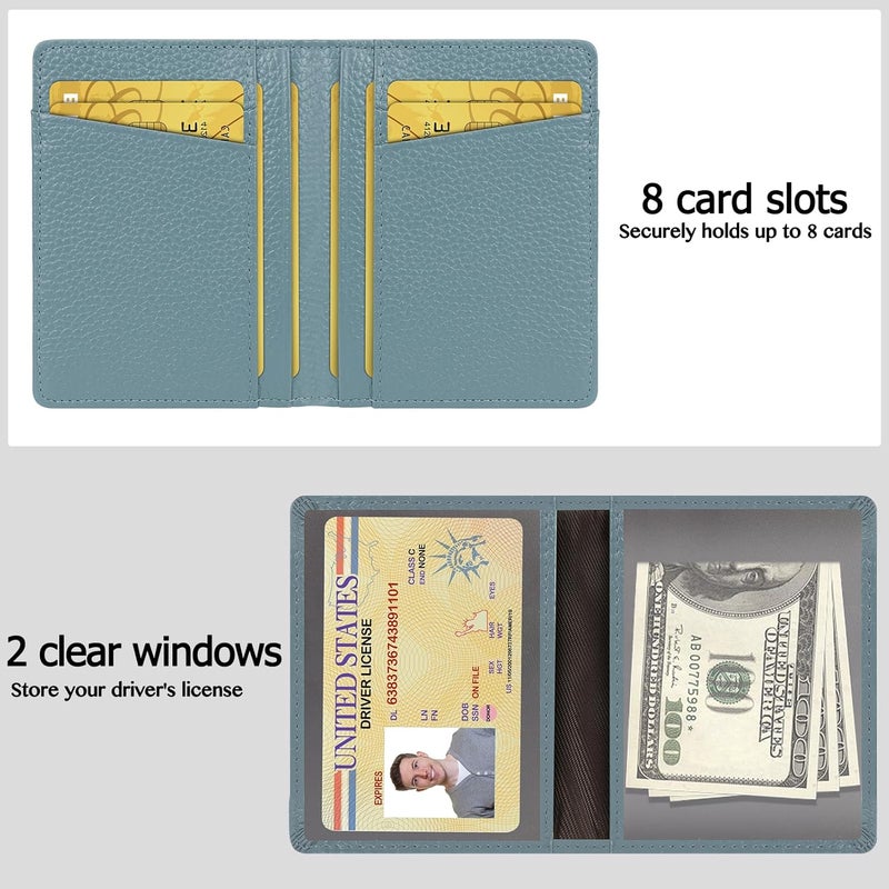 Unaone Slim Minimalist Wallet - Premium Leather RFID Blocking Front Pocket Wallets with 8 Card Slots and 2 ID Window, Blue - Image 2